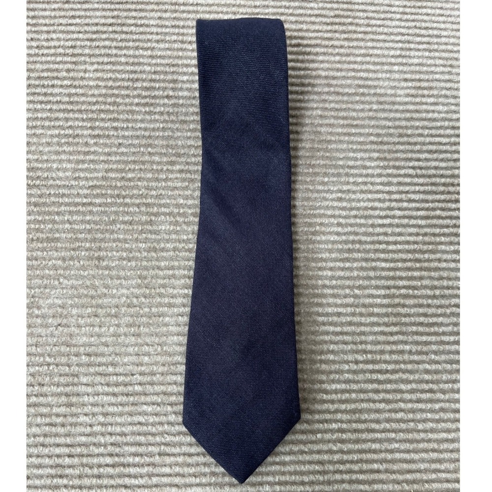 Beau‎ Brummell Mens Navy Blue Linen Blend Textured Necktie Made in USA Belgium